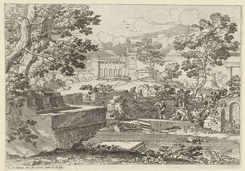 Landschap met resten van een architraaf by Franciscus de Neve