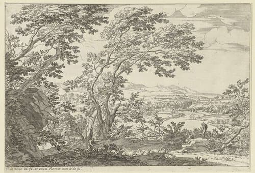 Landschap met herders met een kudde schapen by Franciscus de Neve