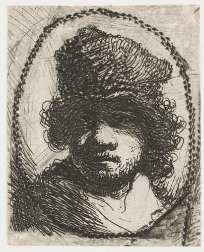 Zelfportret met bontmuts by Rembrandt van Rijn