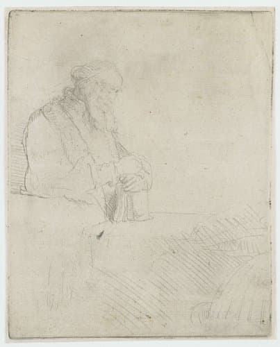 Old Man Lost in Meditation, Leaning on a Book by Rembrandt van Rijn