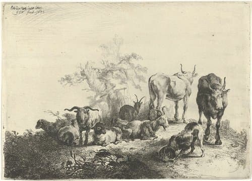 Landschap met vee en een melkmeid