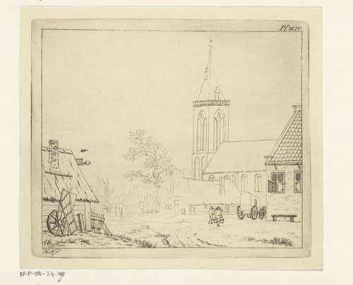 Dorpsgezicht met kerk by Hermanus Numan