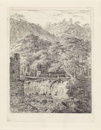 Man op een brug boven een waterval by Gerard van Nijmegen
