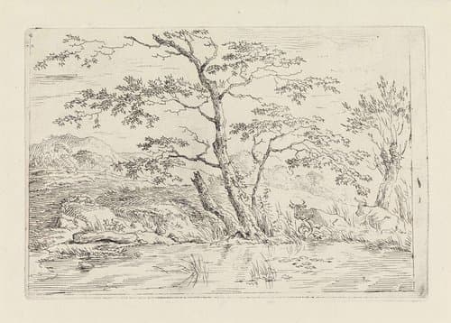 Landschap met koeien bij het water by Gerard van Nijmegen