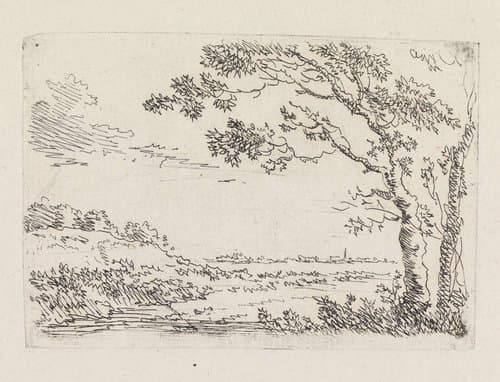 Landschap met rechts twee bomen by Gerard van Nijmegen