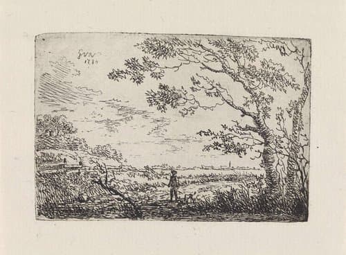 Landschap met rechts twee bomen by Gerard van Nijmegen