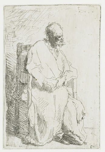 Bedelaar, zittend in een leunstoel by Rembrandt van Rijn