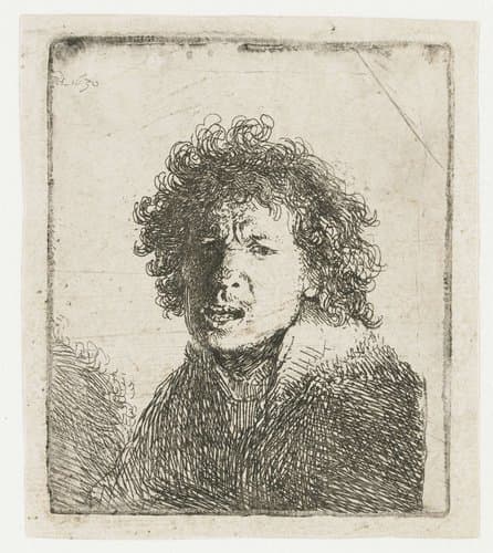 Self-portrait open mouthed, as if shouting: bust by Rembrandt van Rijn