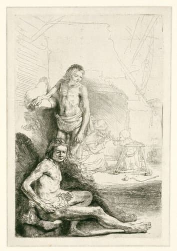 Een jongeman, zittend en staand by Rembrandt van Rijn