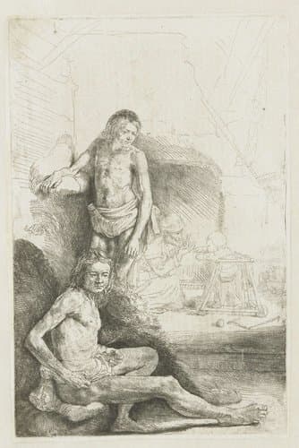 Een jongeman, zittend en staand by Rembrandt van Rijn