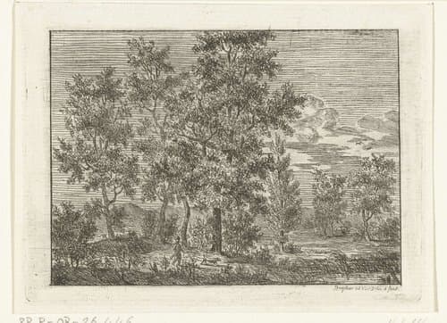 Landschap met jager en hond by Ernst Willem Jan Bagelaar
