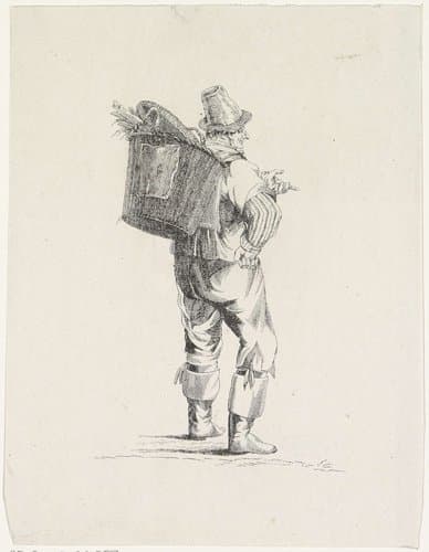 Straatventer met mand op zijn rug by Joannes Bemme