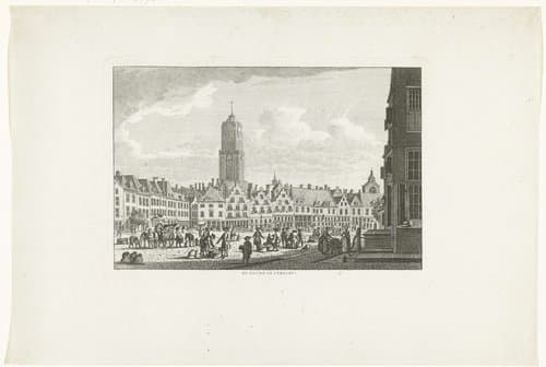 Stadsgezicht met plein De Neude en Dom te Utrecht by Carel Frederik Bendorp (I)