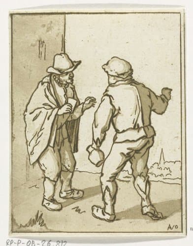 Twee staande mannen in gesprek by Anthonie van den Bos