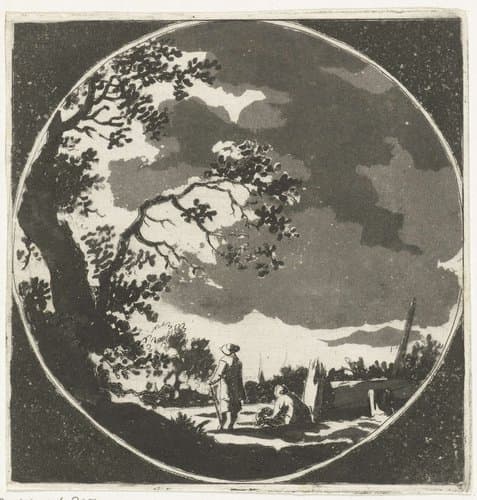 Landschap met twee wandelaars by Anthonie van den Bos