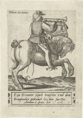 Duitse ruiter met hoorn by Abraham de Bruyn