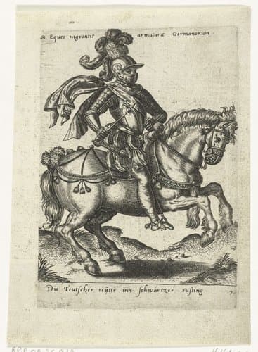 Duitse ruiter in zwart harnas by Abraham de Bruyn