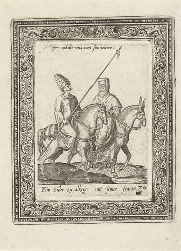 Arabische edelman en zijn vrouw te paard by Abraham de Bruyn