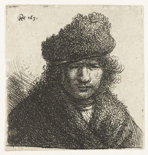 Zelfportret met bontmuts by Rembrandt van Rijn