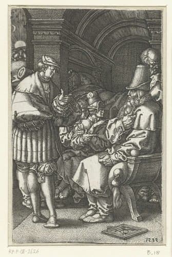 Jozef vertelt zijn dromen aan Jakob by Heinrich Aldegrever
