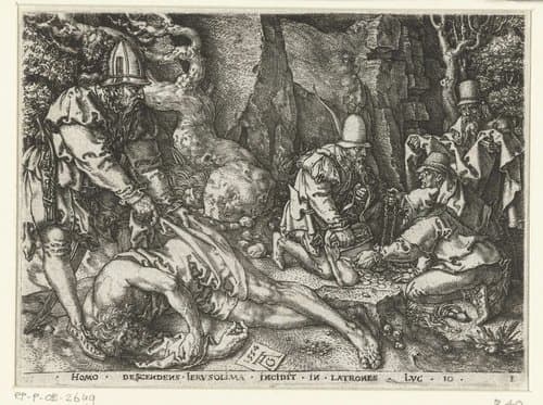 Man wordt beroofd door de rovers by Heinrich Aldegrever