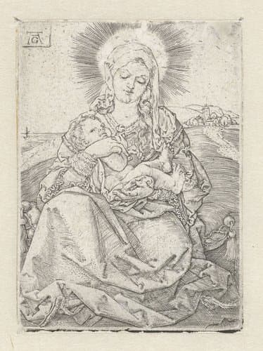 Madonna met kind zittend in een landschap by Heinrich Aldegrever