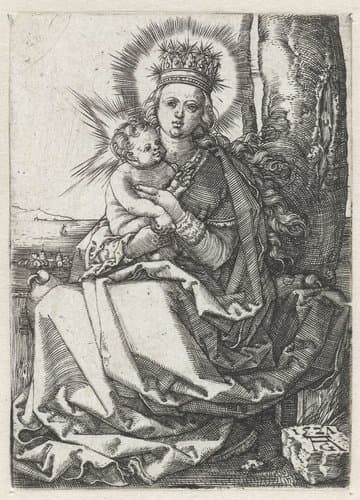 Madonna met kind zittend aan de voet van een boom by Heinrich Aldegrever