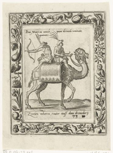 Twee Moren op een dromedaris by Abraham de Bruyn