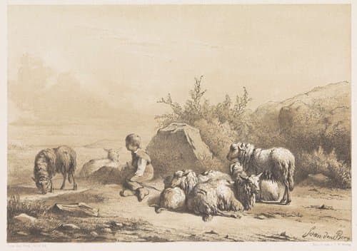 Herder en schapen by Simon van den Berg