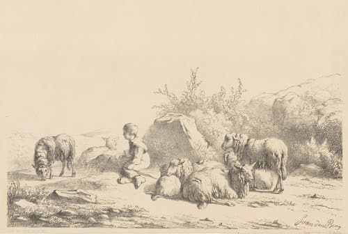 Herder en schapen by Simon van den Berg