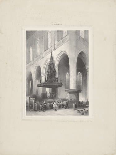 Kerkinterieur met spreekstoel by Johannes Bosboom