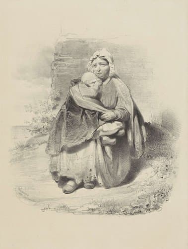 Moeder en kind in lompen by Wilhelmus Cornelis Chimaer van Oudendorp