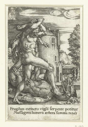 Hercules doodt de draak Ladon by Heinrich Aldegrever
