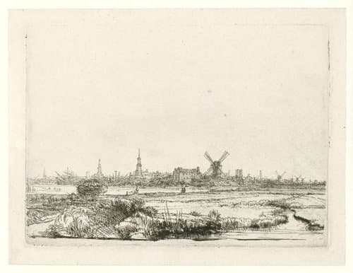 Gezicht op Amsterdam uit het noordwesten by Rembrandt van Rijn