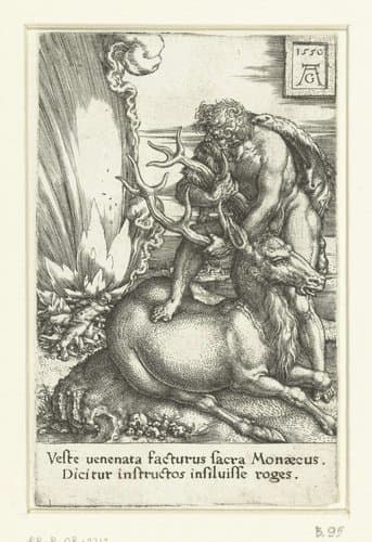Hercules vangt het Arcadische hert by Heinrich Aldegrever