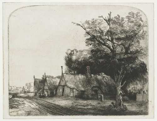 Landscape with Three Gabled Cottages beside a Road by Rembrandt van Rijn