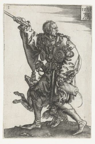Ceremoniemeester met een hond by Heinrich Aldegrever