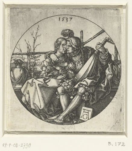 Luitspeler en zijn geliefde by Heinrich Aldegrever