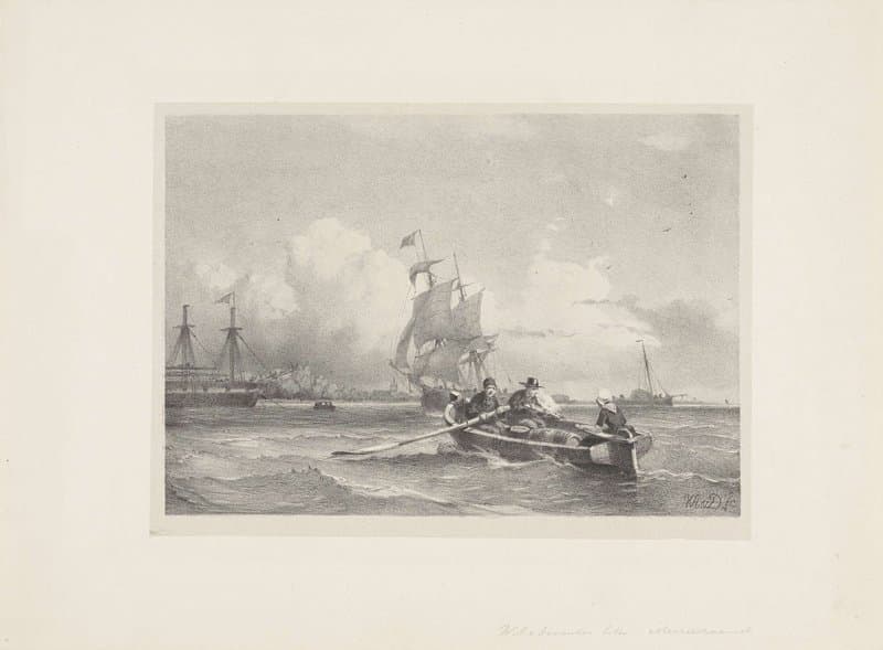 Roeiboot op zee by Willem Anthonie van Deventer