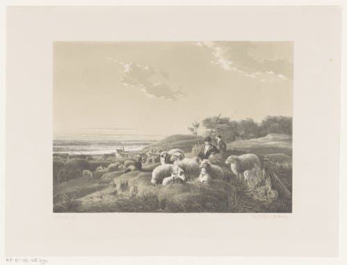Landschap met herder en een kudde schapen by Augustus Knip