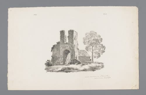 Ruïne met boerderij by Barend Cornelis Koekkoek