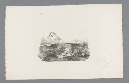 Landschap met beek en huis by Barend Cornelis Koekkoek