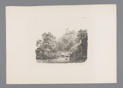 Landschap met rivier en kasteel by Barend Cornelis Koekkoek