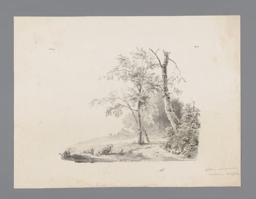 Landschap met schaap aan touw by Barend Cornelis Koekkoek