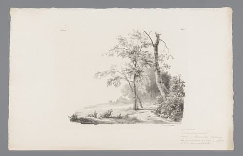 Landschap met schaap aan touw by Barend Cornelis Koekkoek