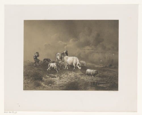 Herder met kudde in een storm by Johan Daniël Koelman