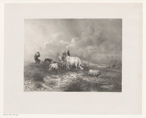 Herder met kudde in een storm by Johan Daniël Koelman