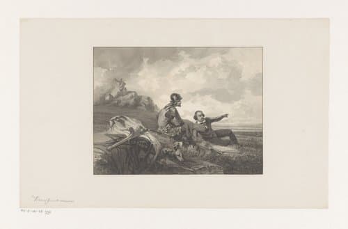 Soldaat en burgerman in een landschap by Martinus Antonius Kuytenbrouwer jr.