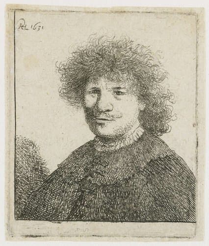 Zelfportret in mantel met platte kraag: buste by Rembrandt van Rijn