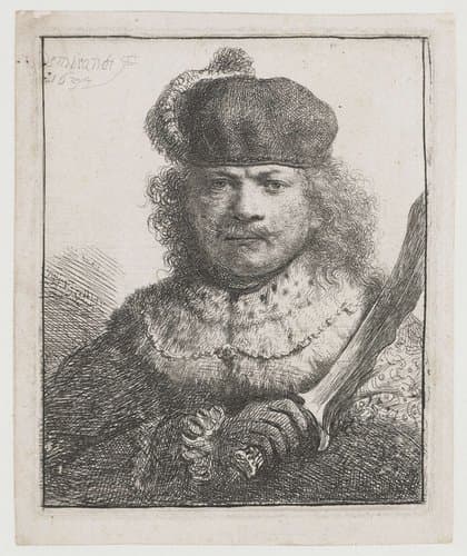 Zelfportret met geheven sabel by Rembrandt van Rijn